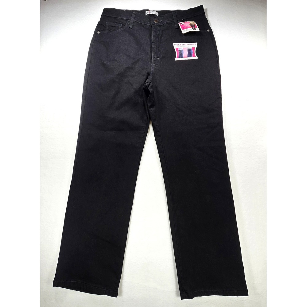 Lee Classic Fit Straight Leg Jeans Womens 16 Petite Black High Rise Stretch New
